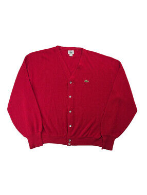 Izod Lacoste Vintage Red Cardigan Sweater Mens Size XXL 2XL